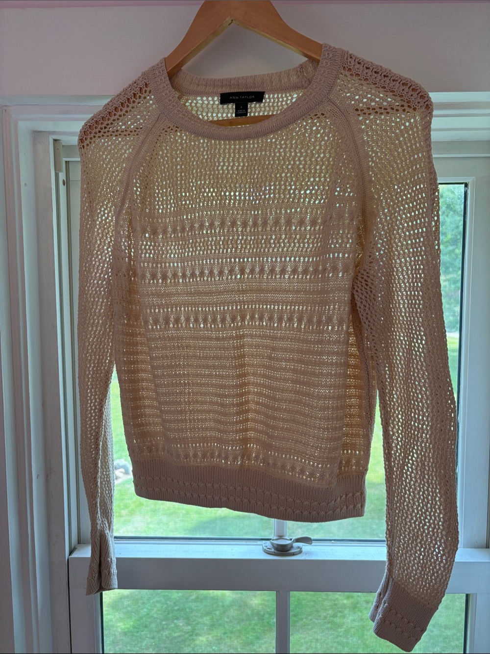 Ann Taylor cream Open-Knit Crewneck Sweater